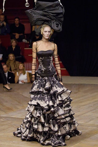 black and beige embroidered gown