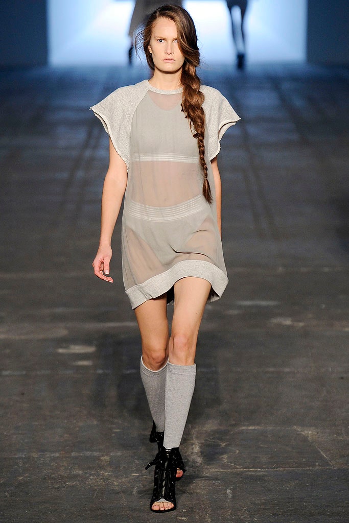 gray mesh sleeveless high-neck relaxed layered sheer dress