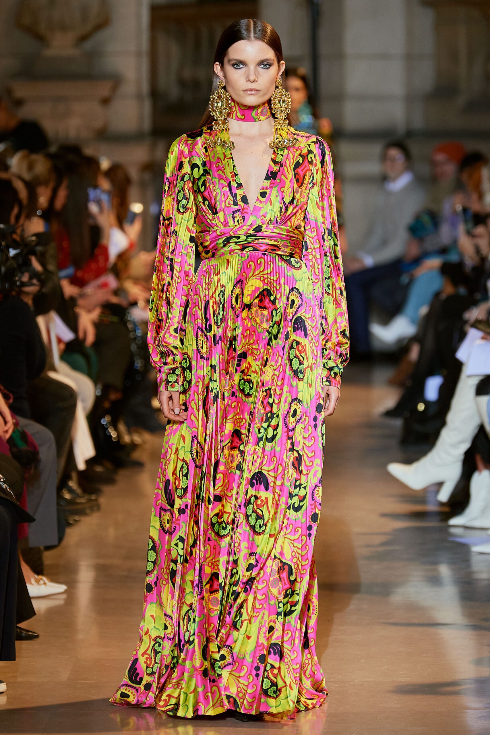 colorful silk long-sleeve gown