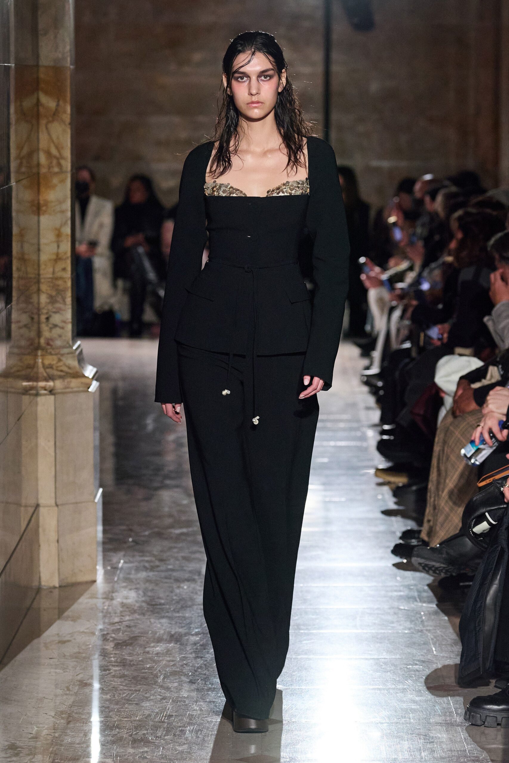 black silk fitted gown