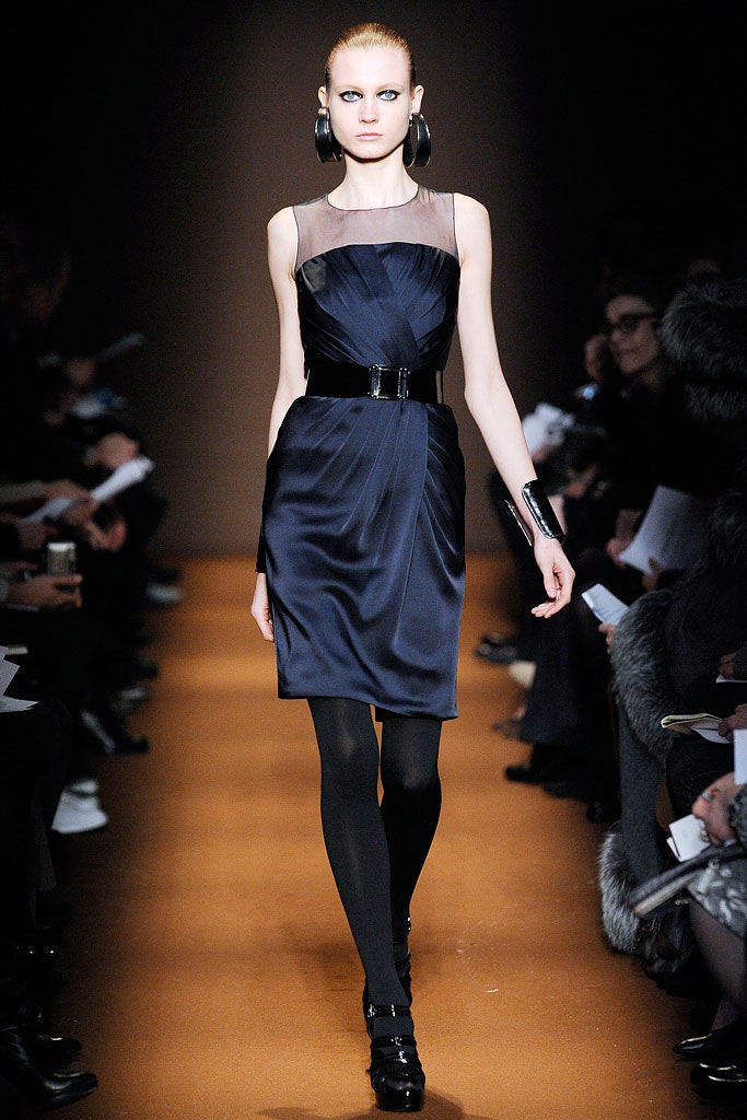 fitted navy silk dress