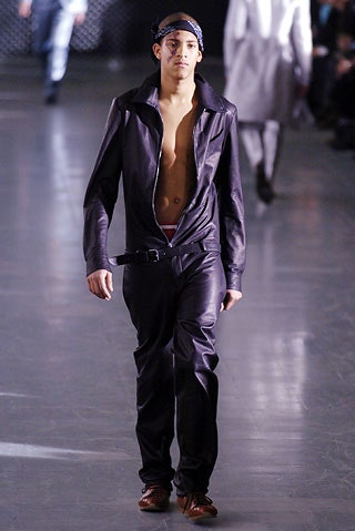 black leather fitted jacket and pants