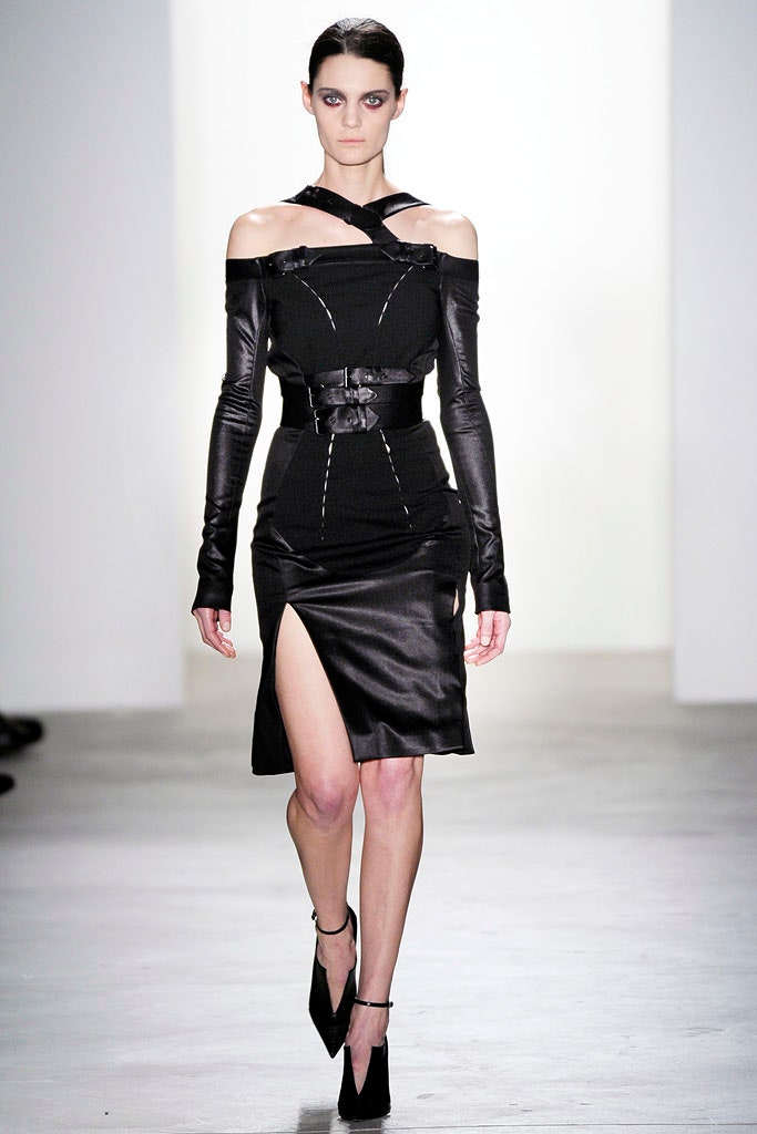 black silk off-shoulder dress