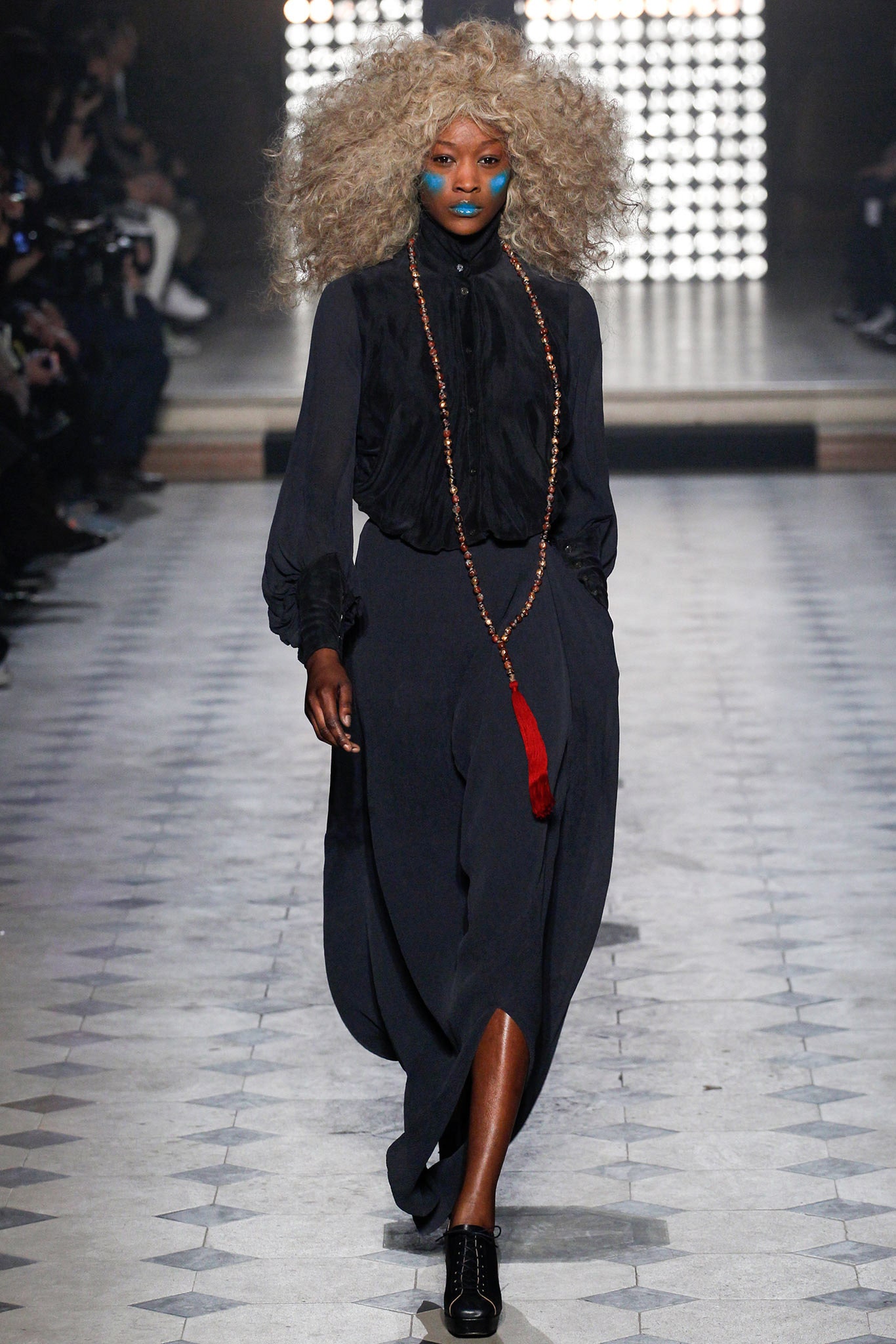 black silk long-sleeve dress