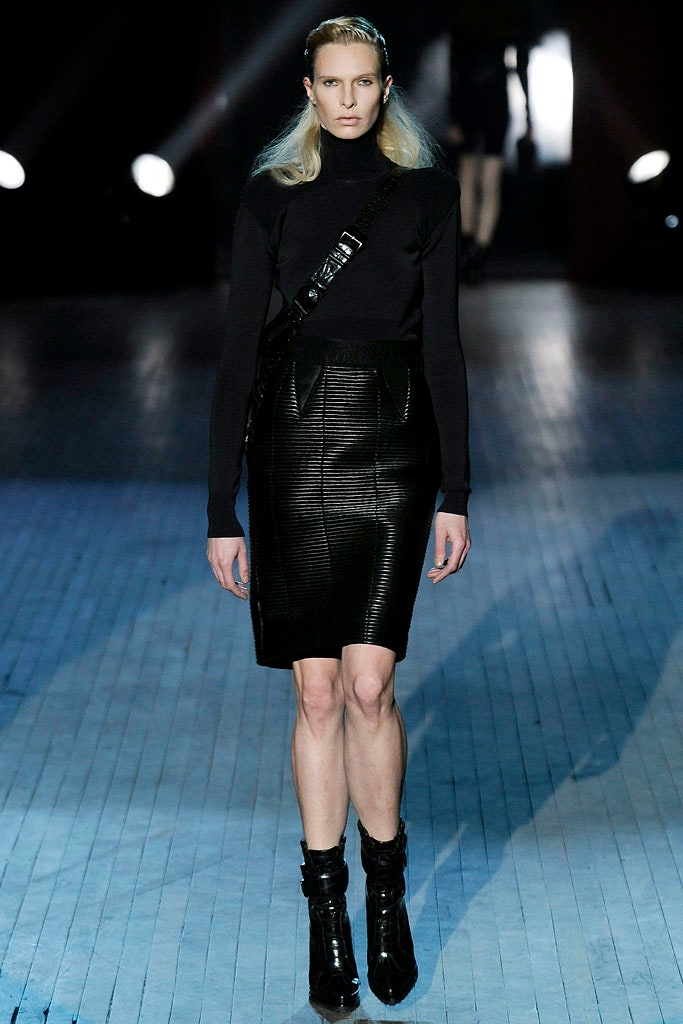 black fitted top and pencil skirt