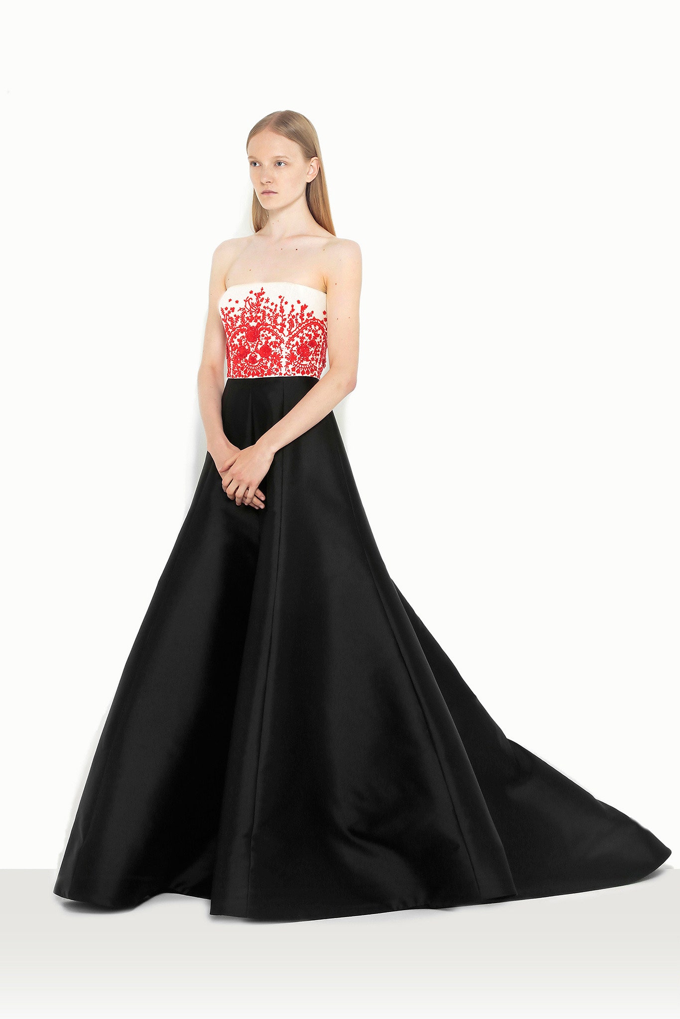 black and red embellished gown