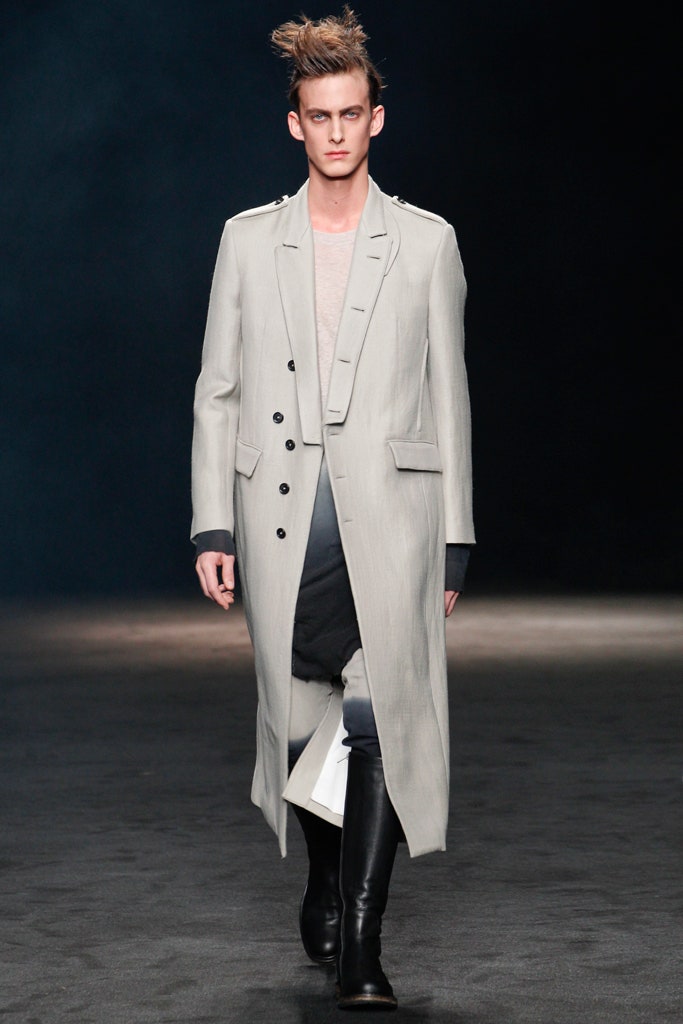 gray wool long-sleeve collared tailored buttoned maxi coat
