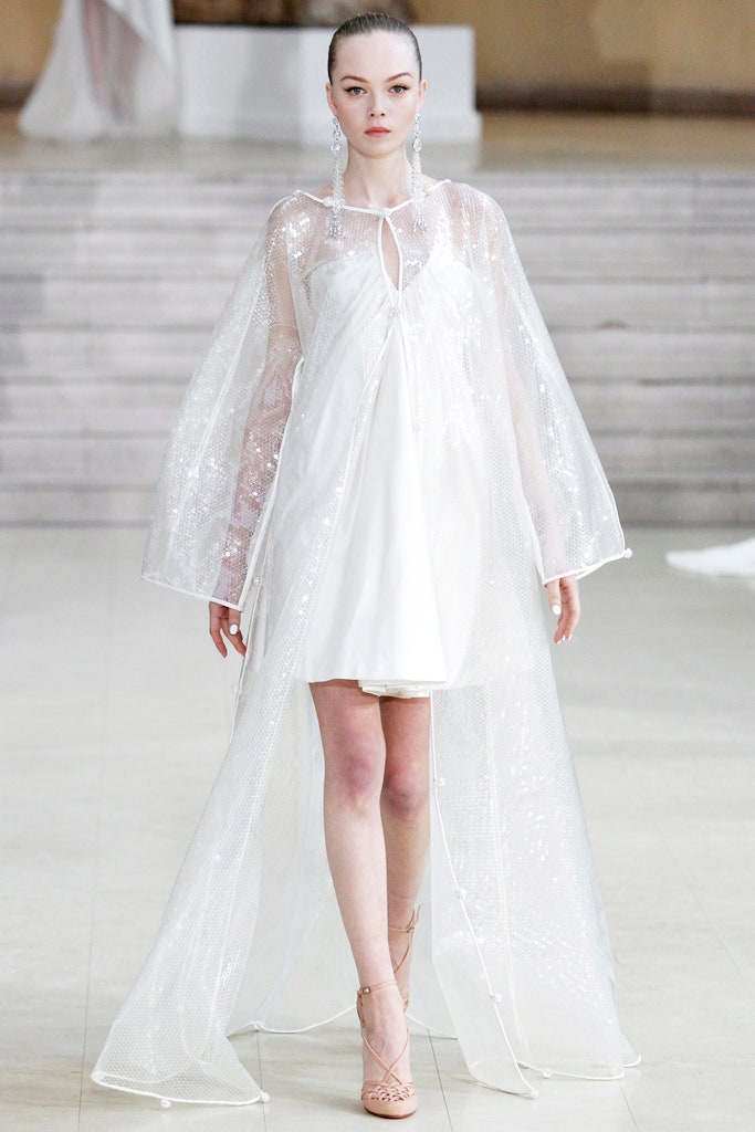 white mesh long-sleeve relaxed draped flowing cape