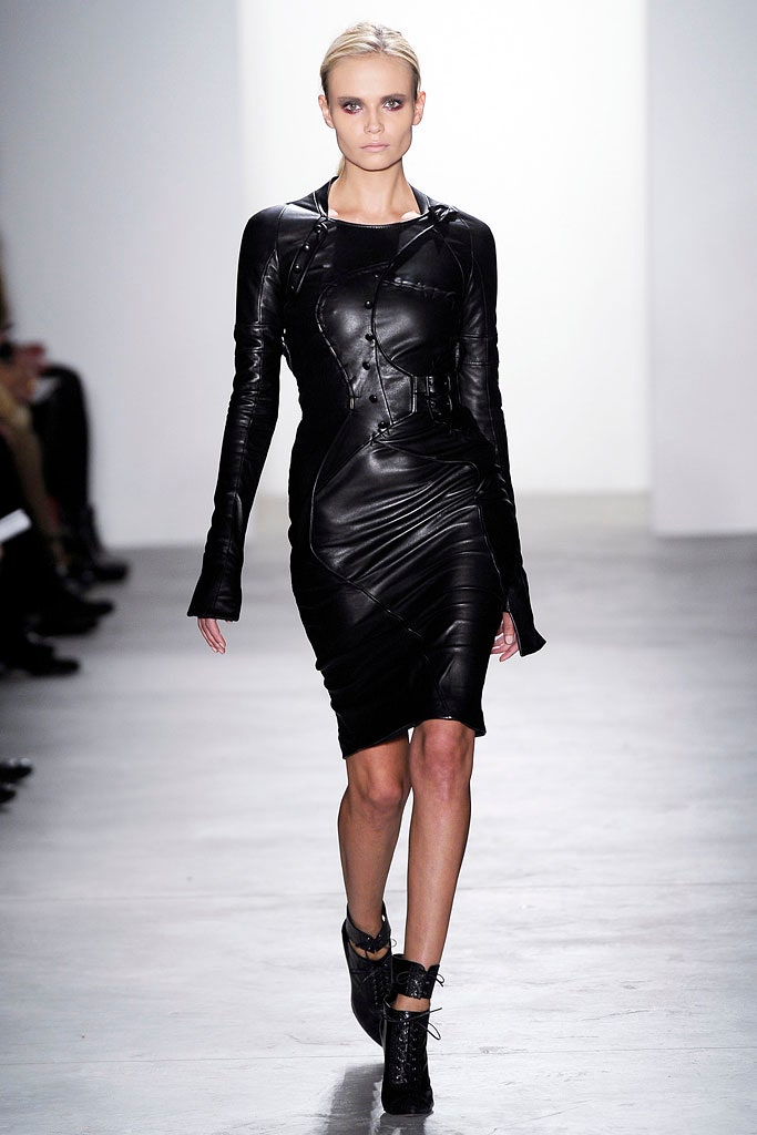 black leather fitted dress