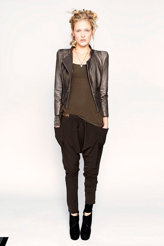 gray leather fitted jacket with tank-top