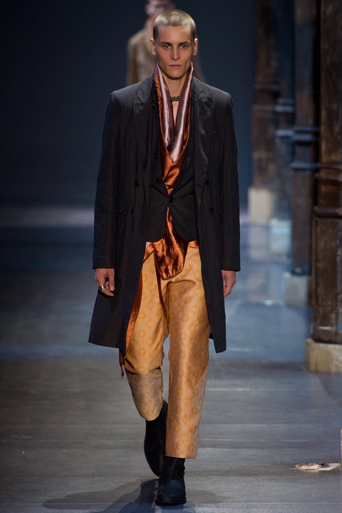 orange silk fitted flared pants