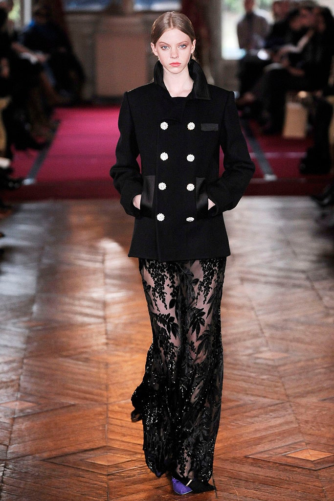 black wool long-sleeve double-breasted fitted buttoned jacket