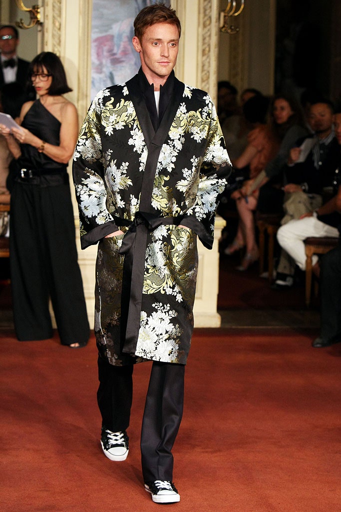 black embroidered silk robe