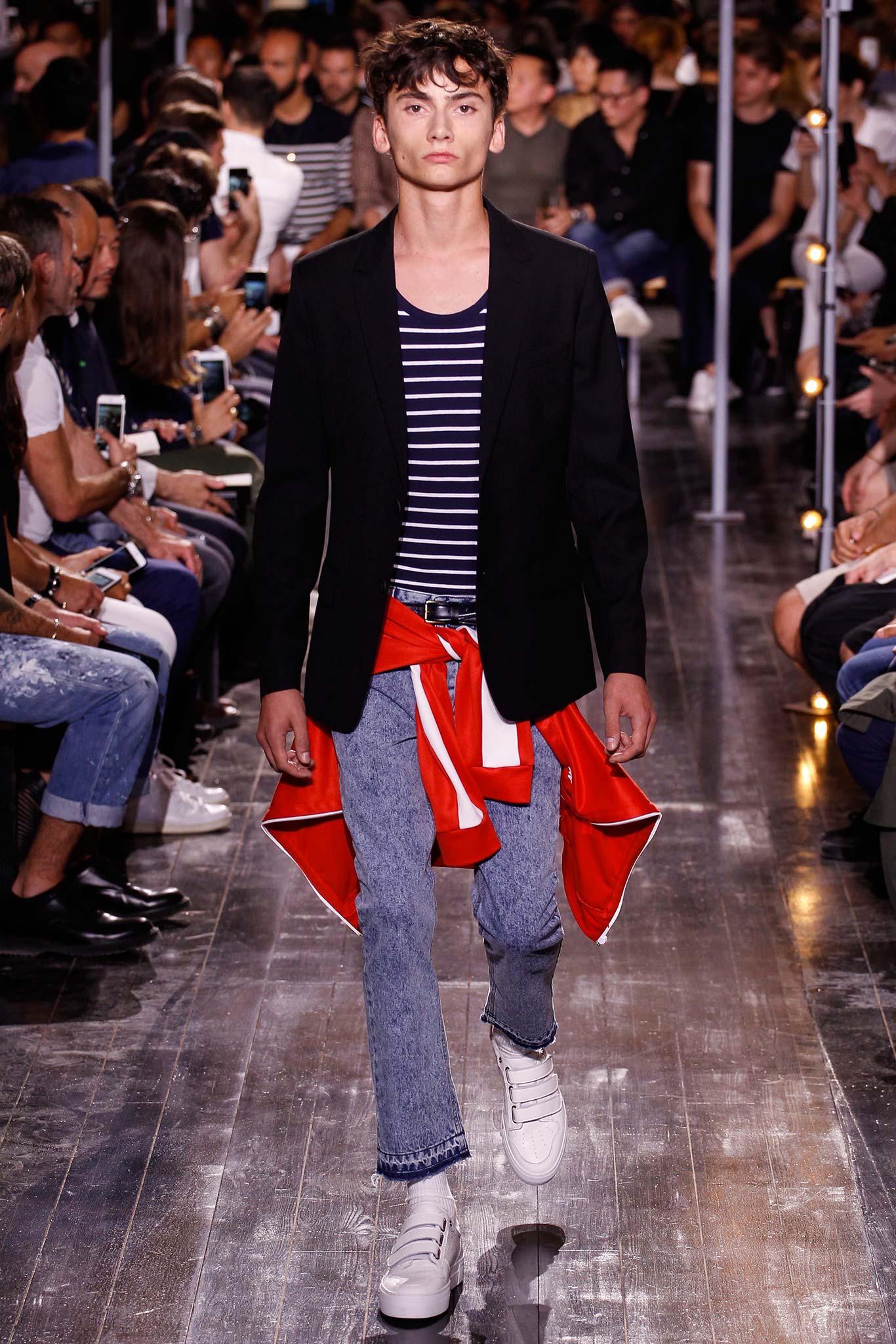 black blazer with striped t-shirt
