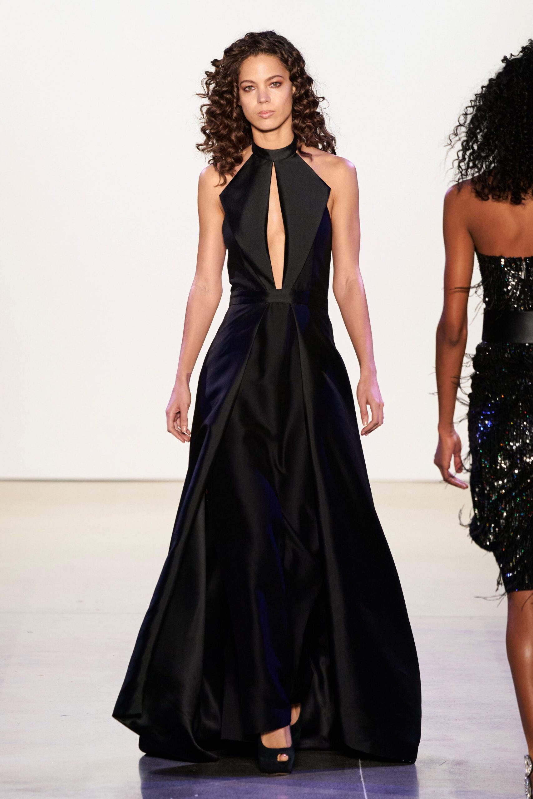 black silk halter gown