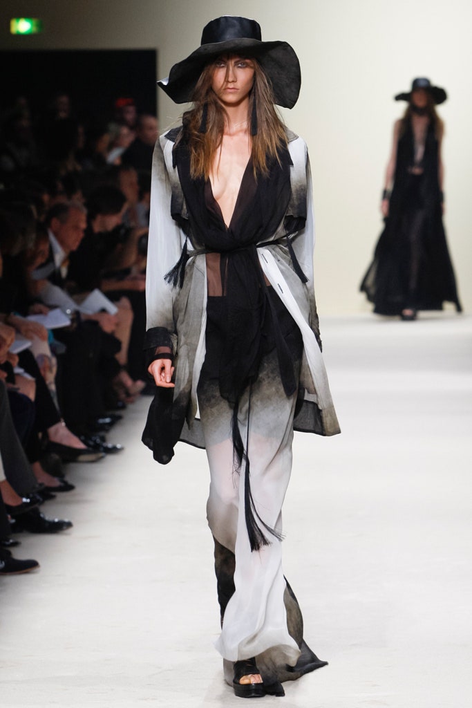 black and white flowing maxi dress with hat