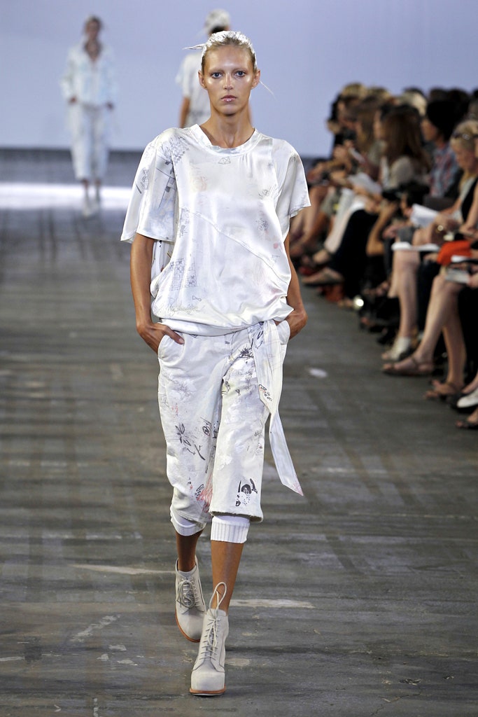 white silk relaxed top and pants