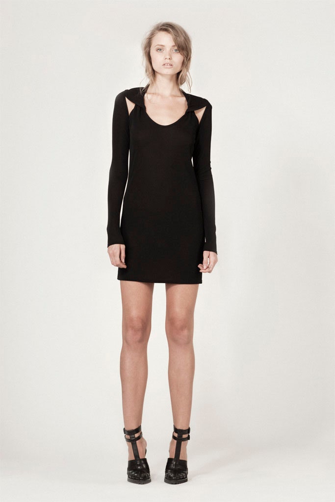 black fitted long-sleeve dress