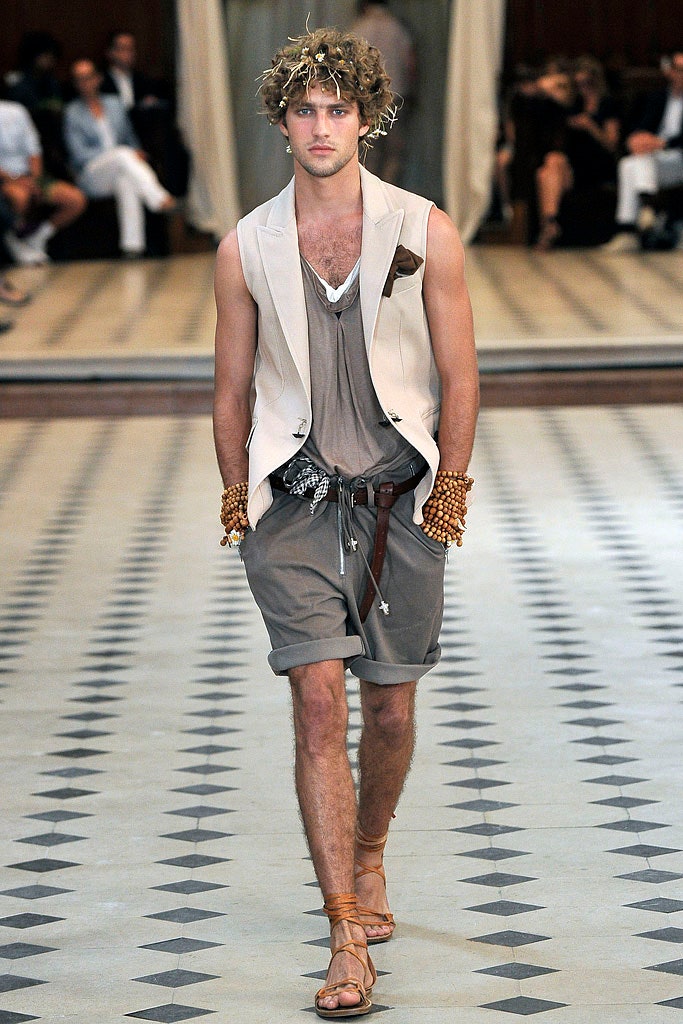 beige fitted vest with gray top