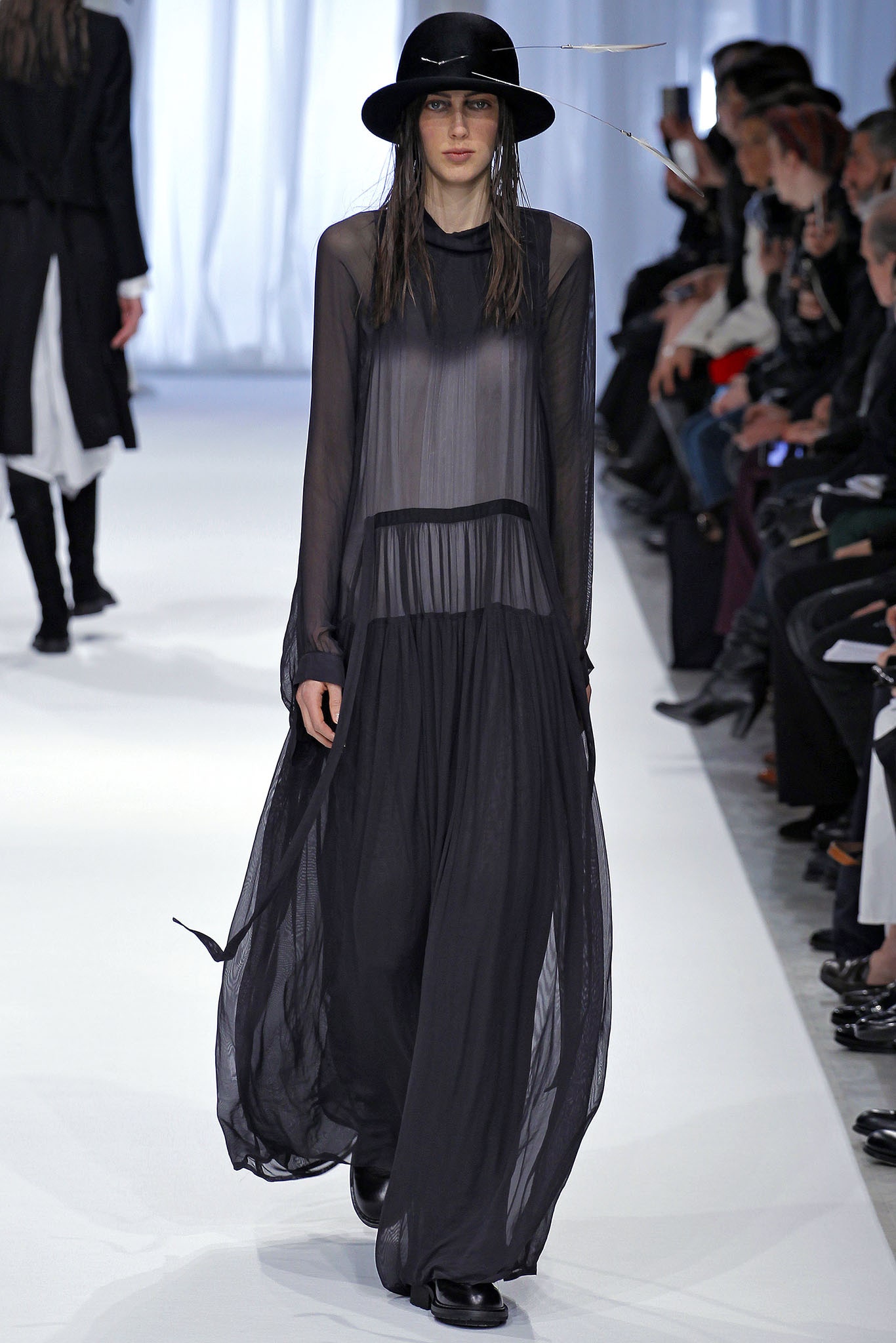 black sheer maxi dress with hat