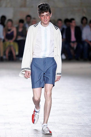 blue cotton fitted short shorts