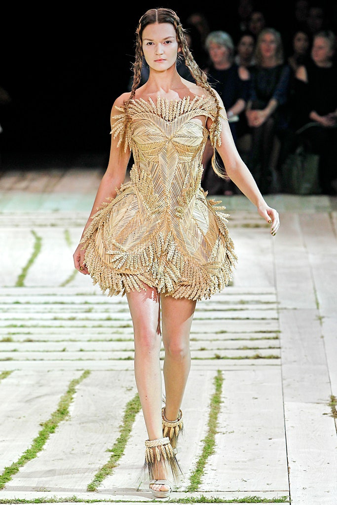 gold silk sleeveless off-shoulder fitted fringed embellished dress