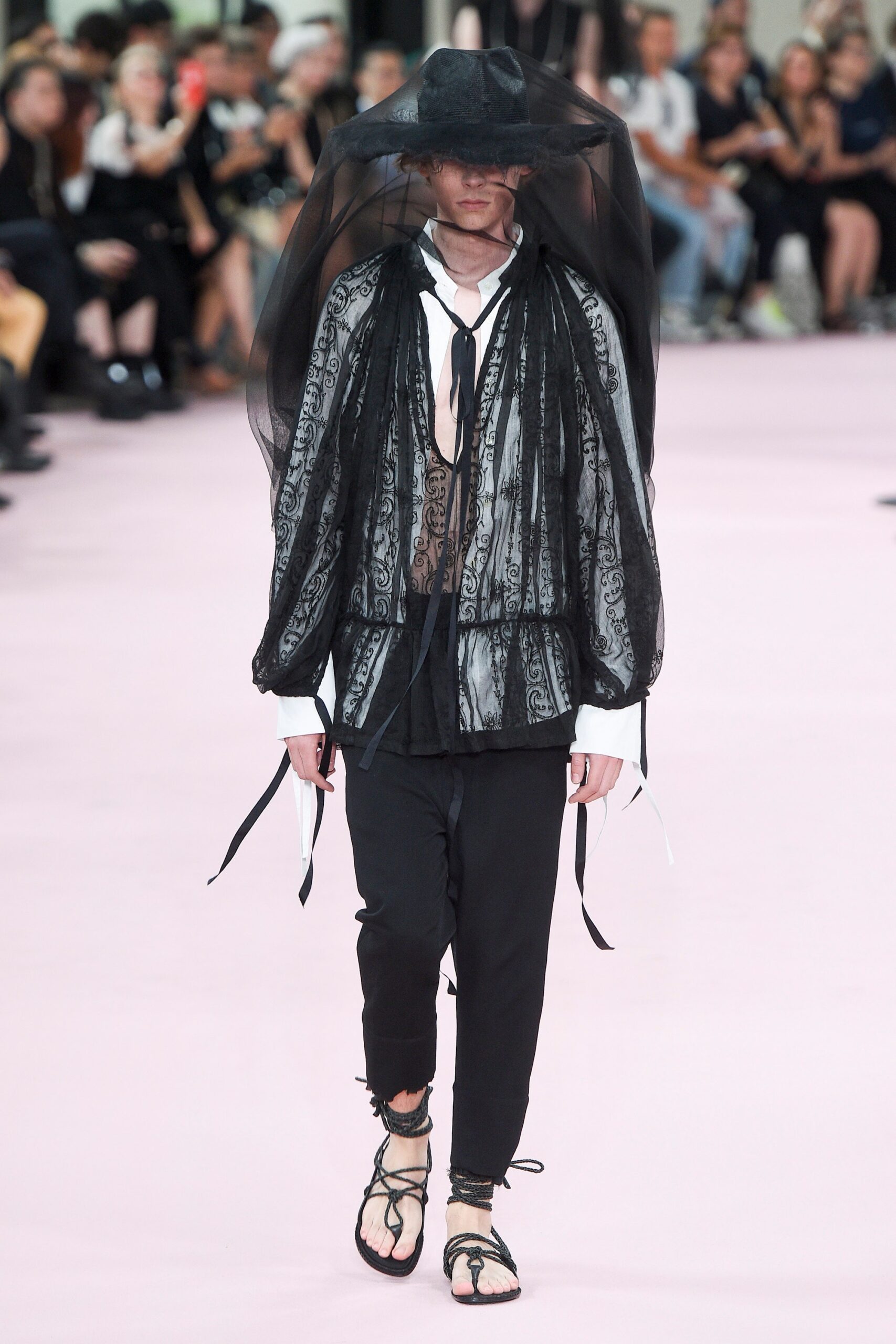 black lace sleeveless oversized layered sheer cape