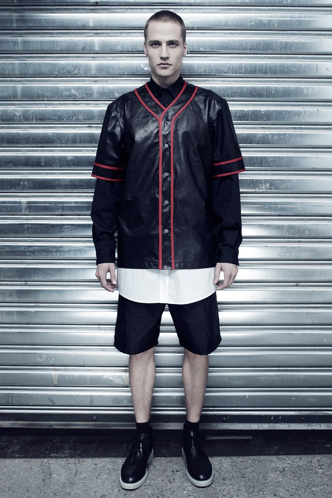 black leather shirt and shorts
