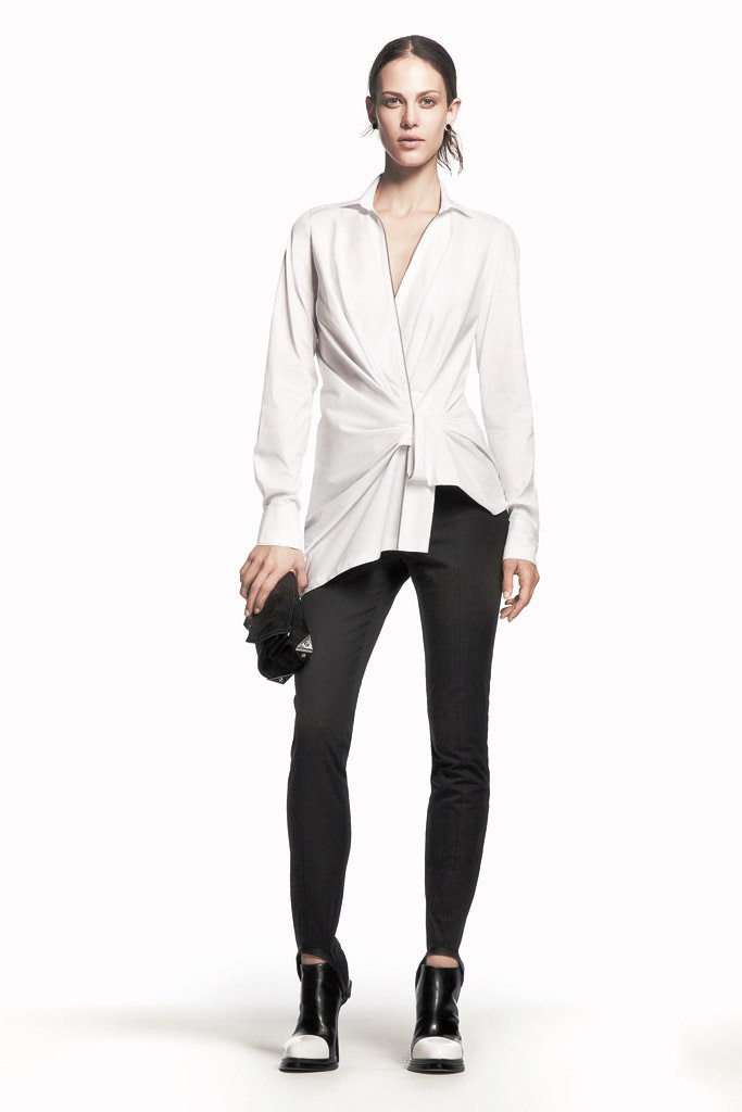 white cotton long-sleeve collared fitted shirt