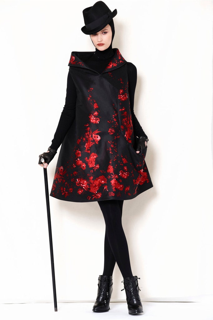 black cotton long-sleeve high-neck fitted top