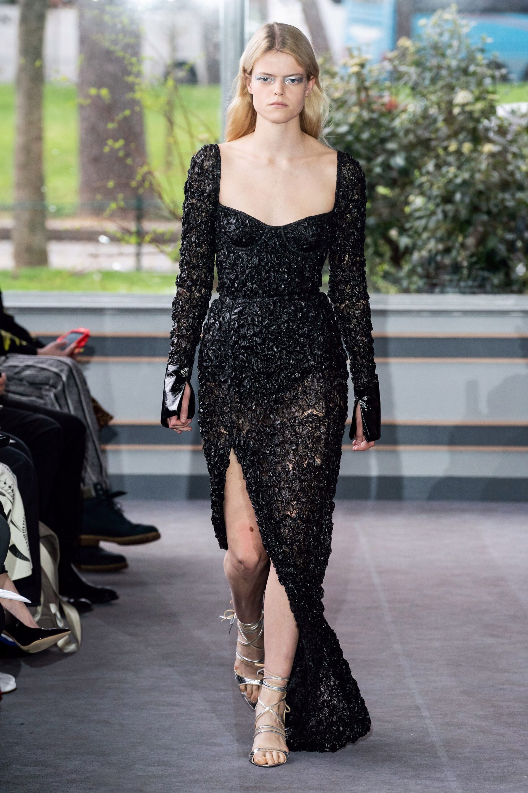 black lace fitted gown
