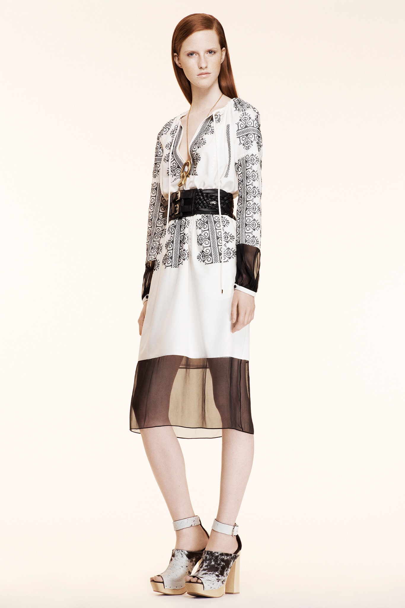 white and black printed midi dress
