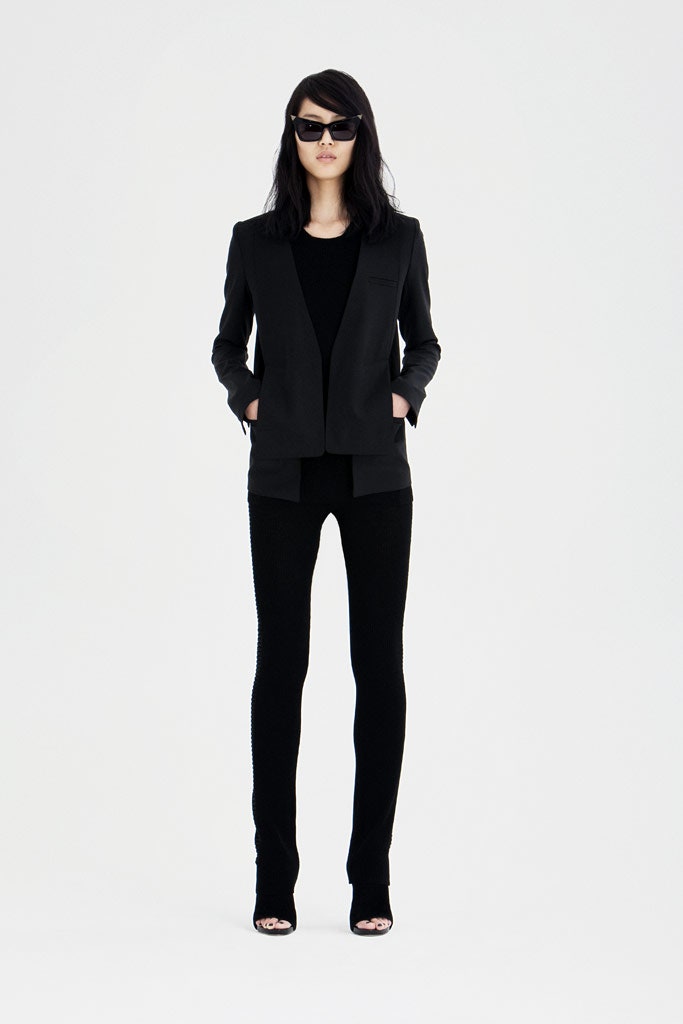 black tailored blazer and fitted pants