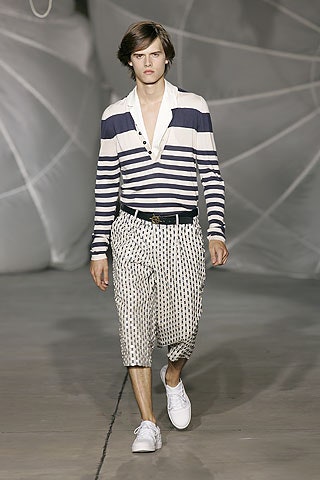 striped shirt and checked pants