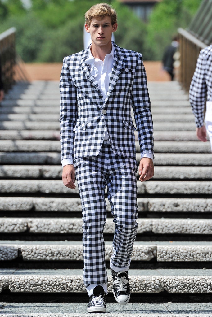 black and white checked suit