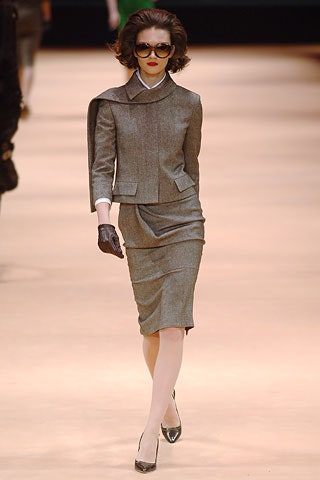 gray tailored blazer and pencil skirt