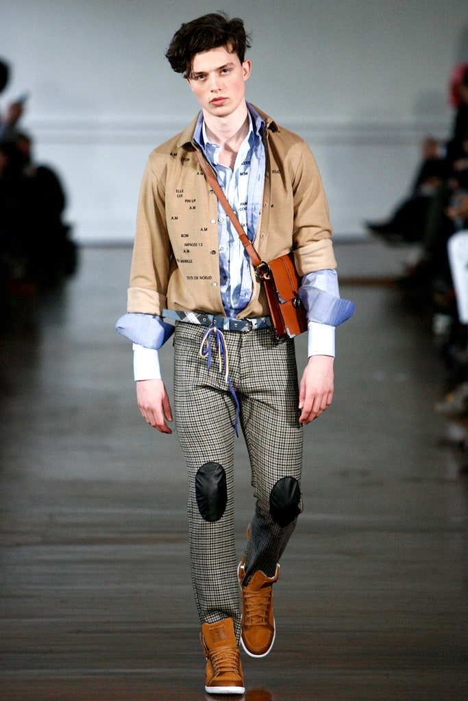 beige cotton shirt with gray pants
