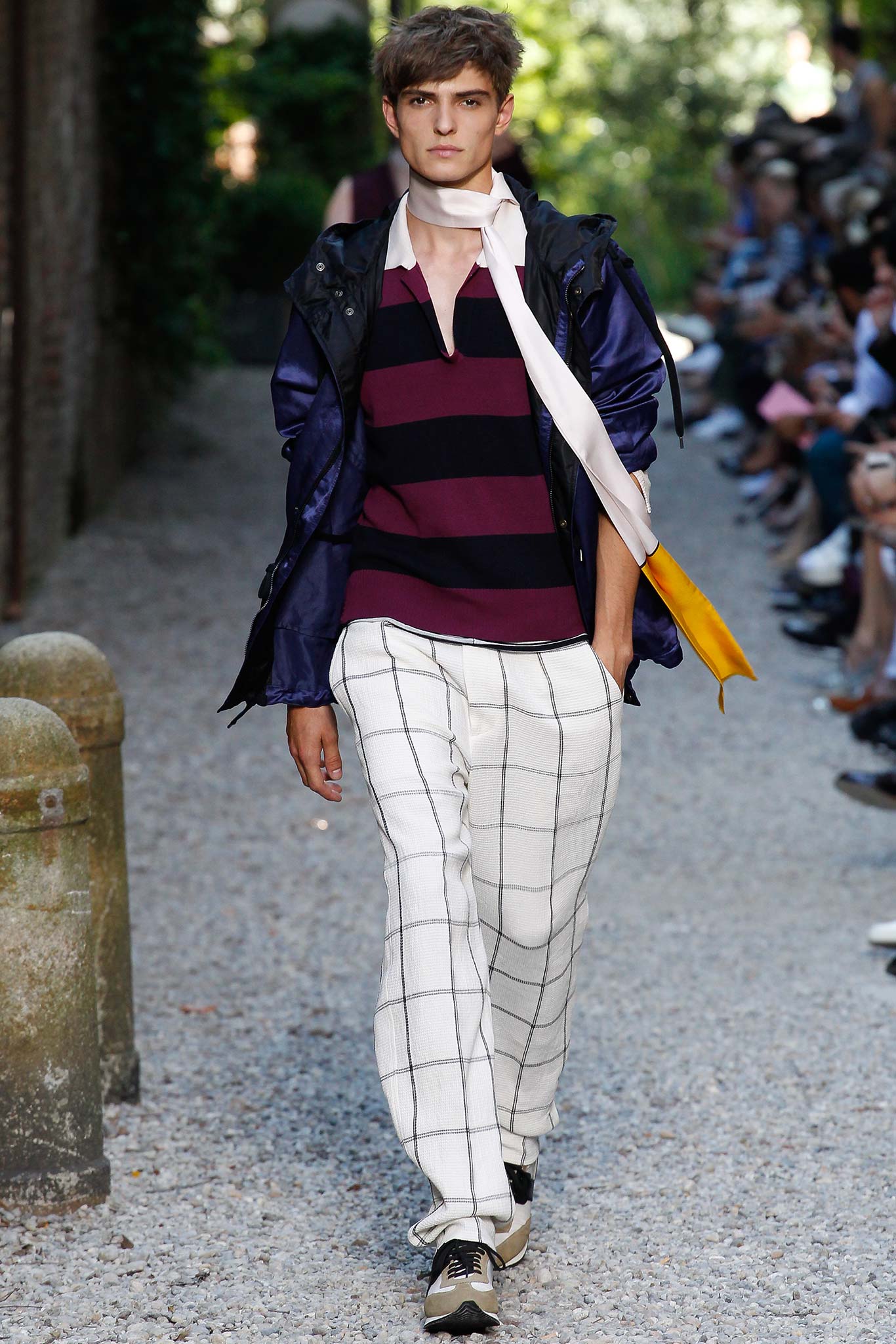 purple striped shirt with jacket