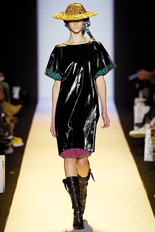 black vinyl mini dress with hat