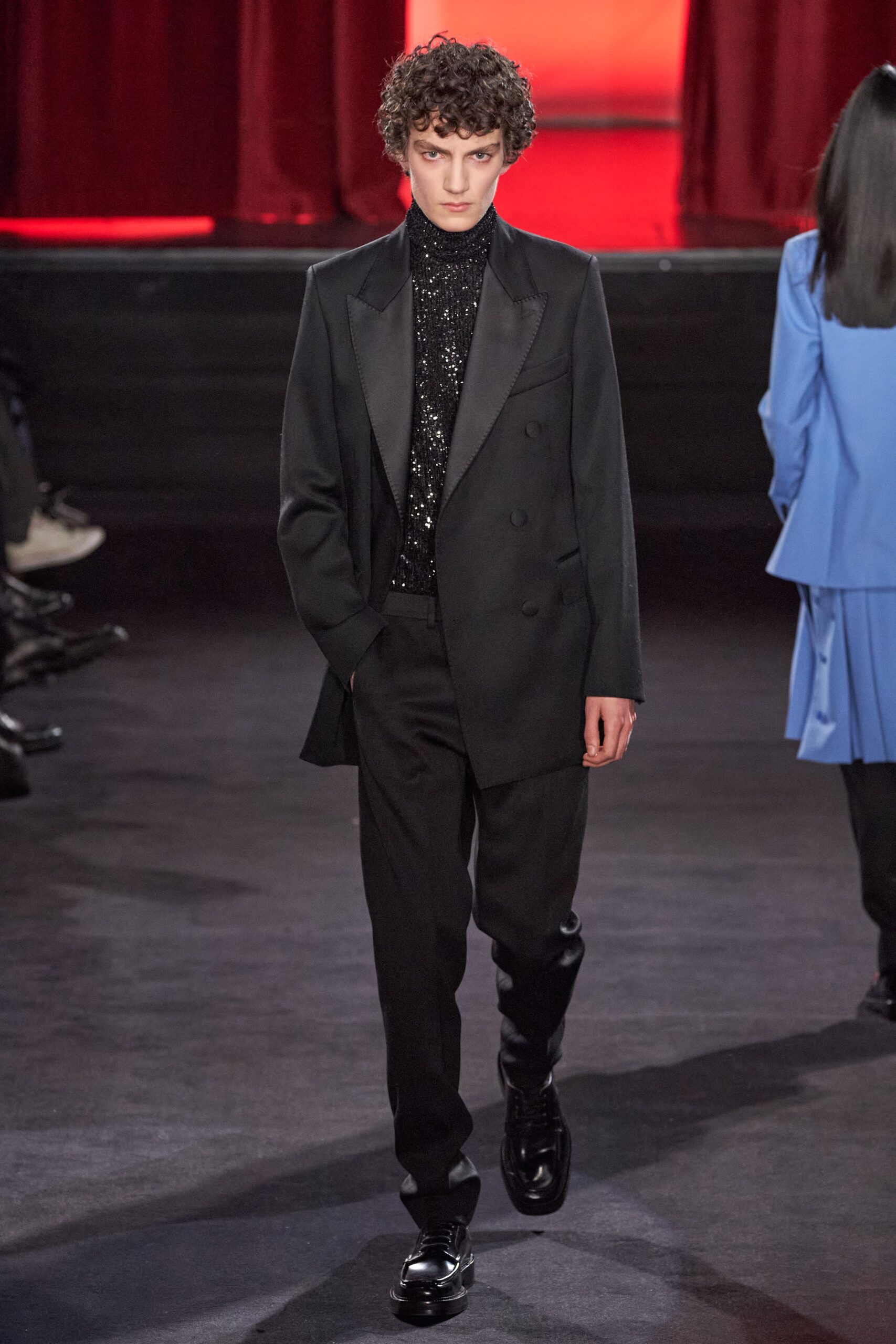 black tailored suit with sequined top