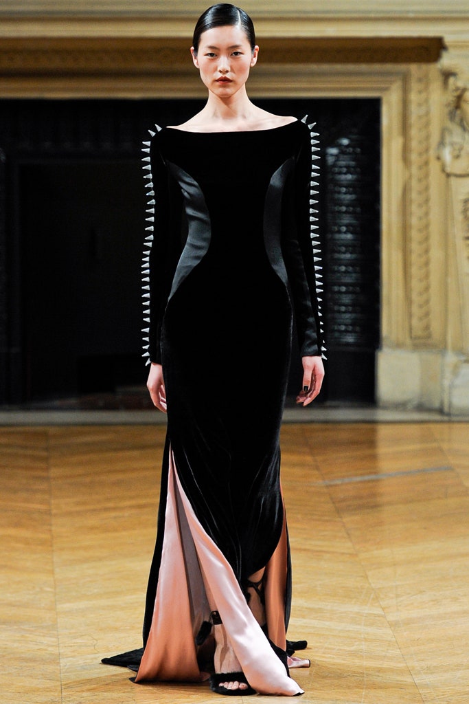 black velvet off-shoulder gown