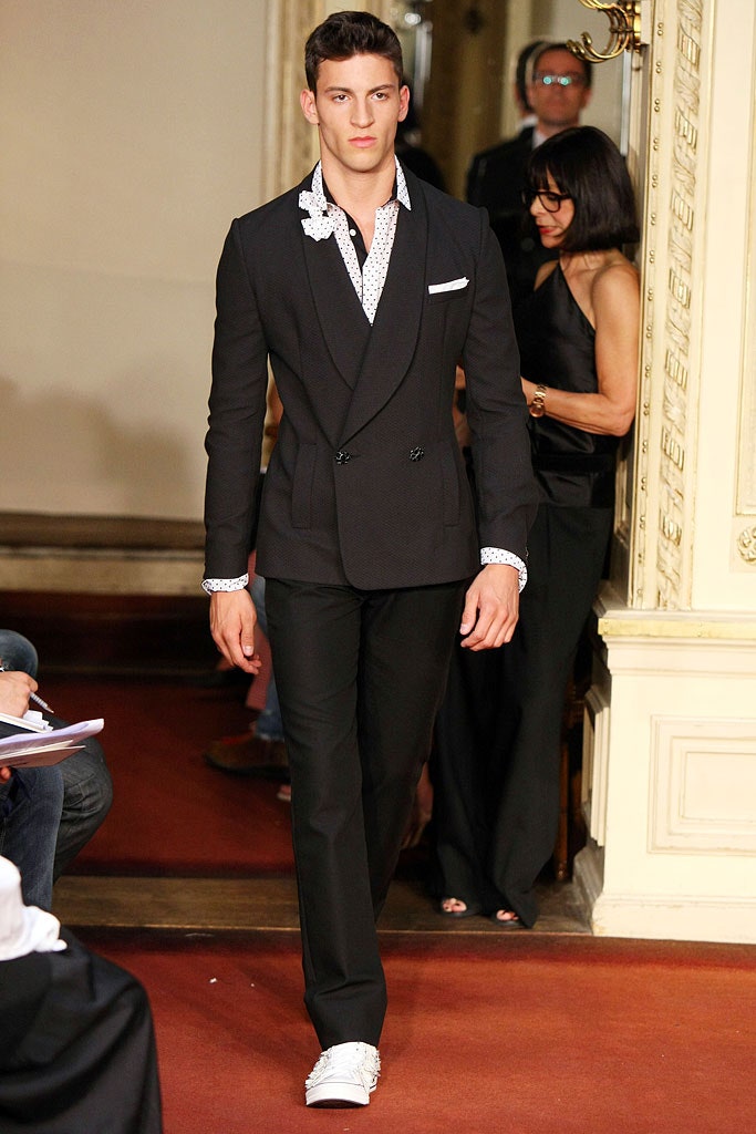 black tailored suit with white shirt