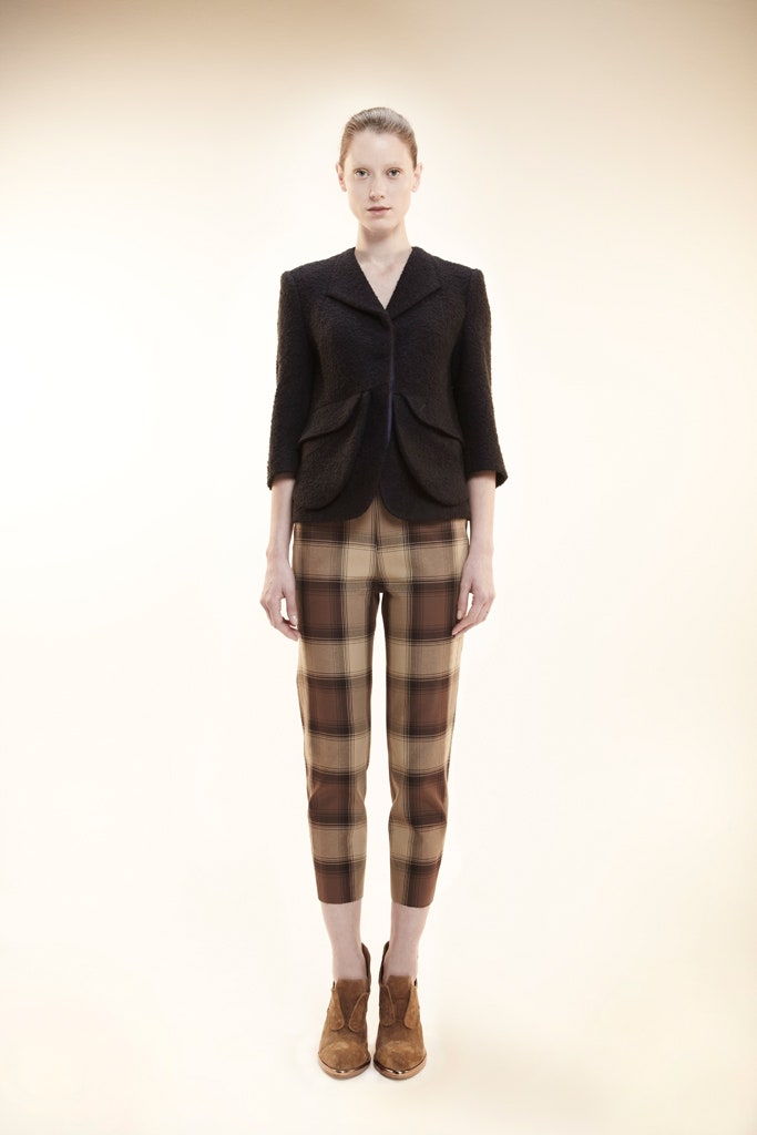 black tailored blazer with checked pants