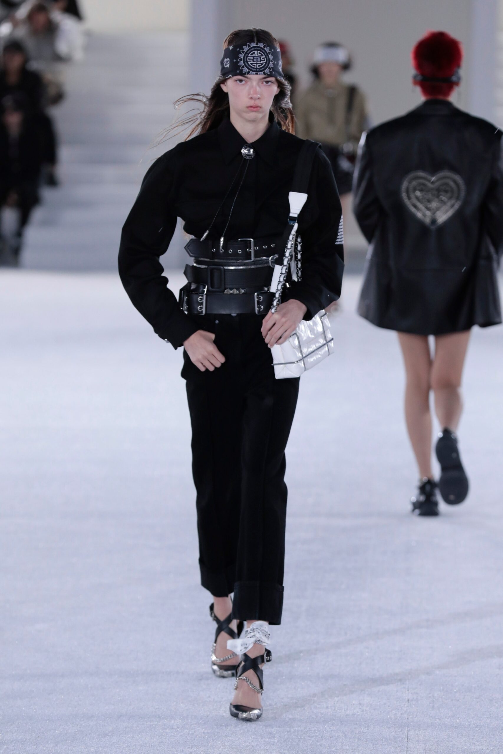 black fitted shirt and pants