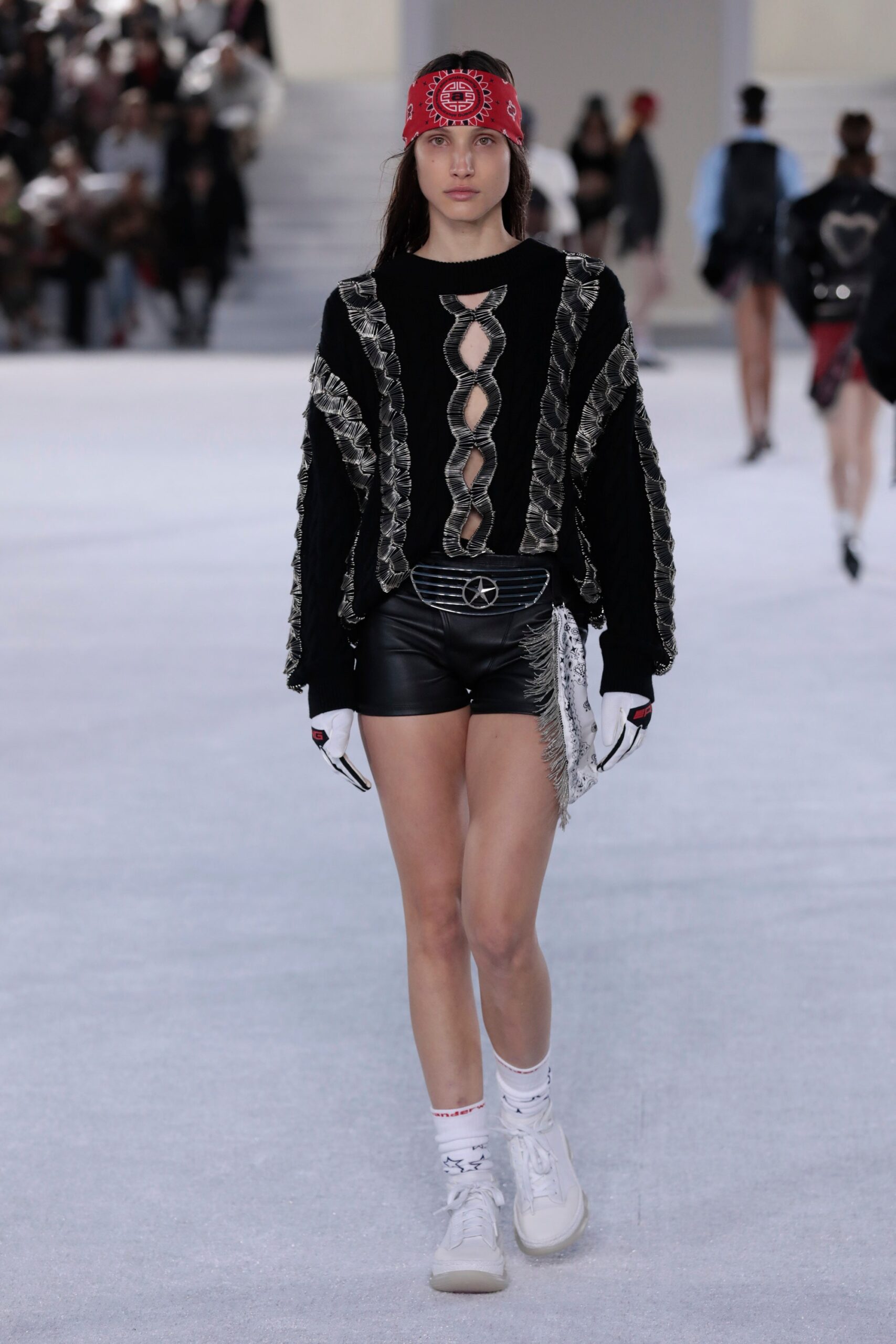 black fitted sweater and shorts