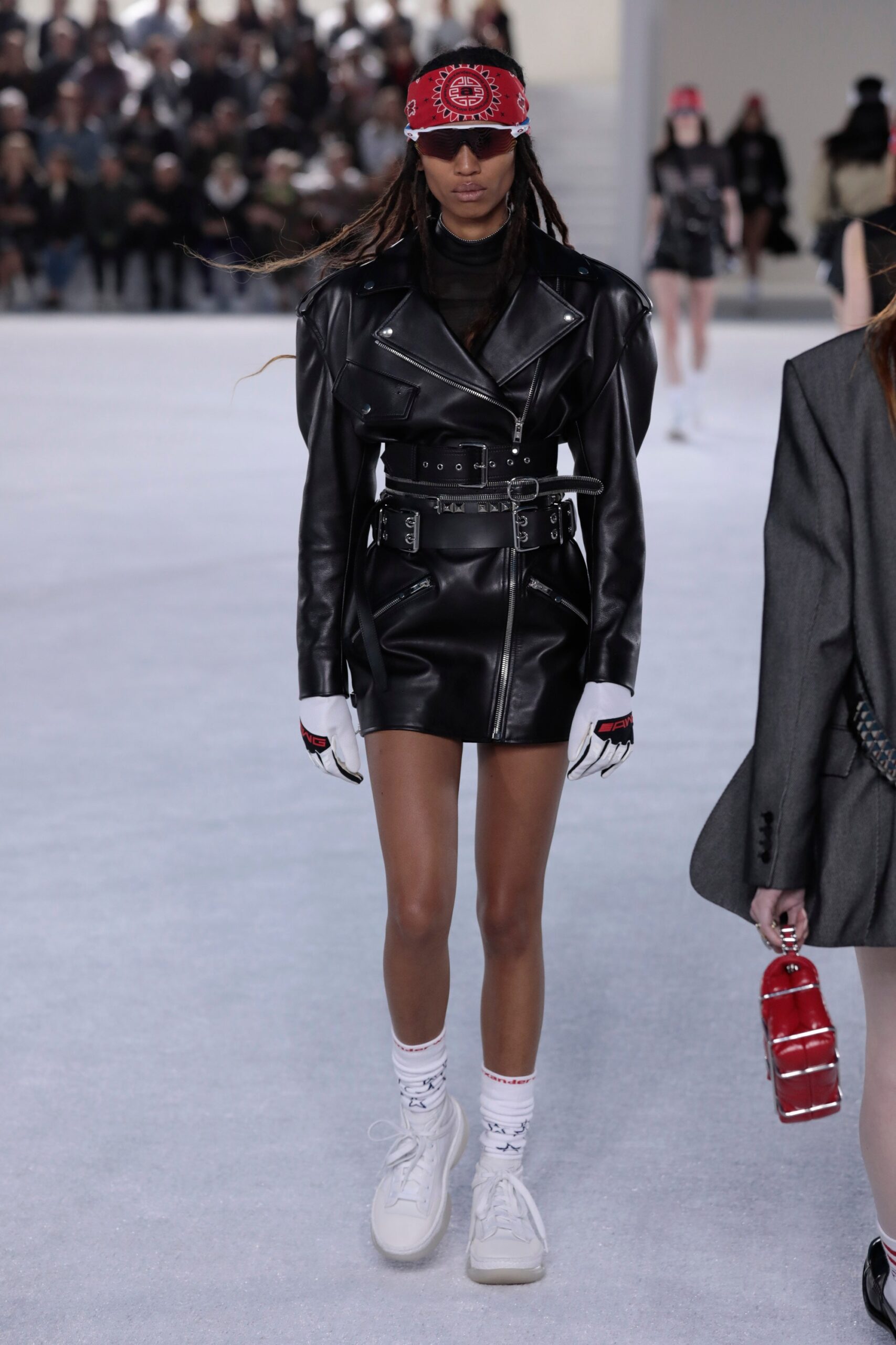 black leather mini dress
