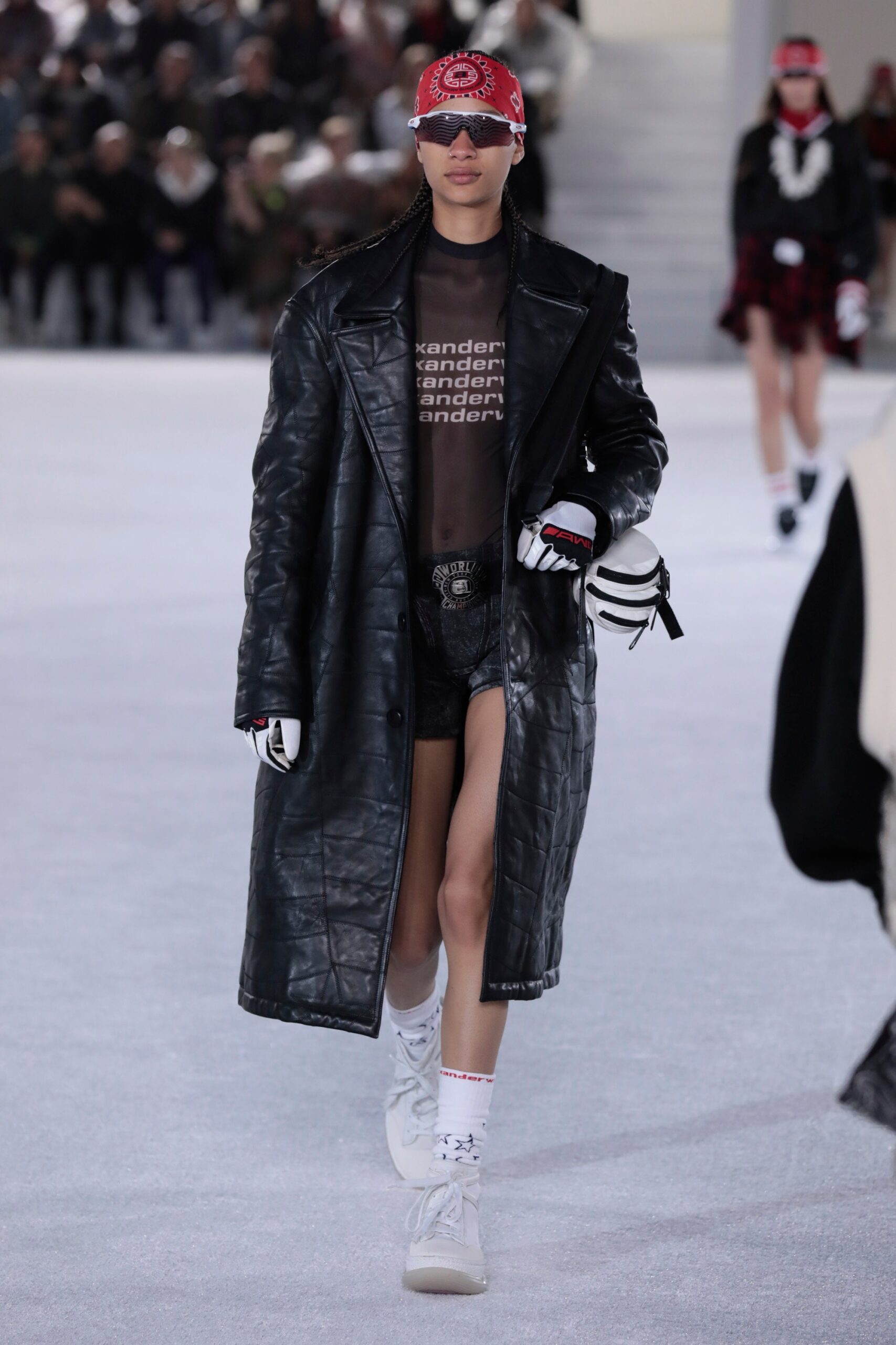 oversized black leather coat with fitted top
