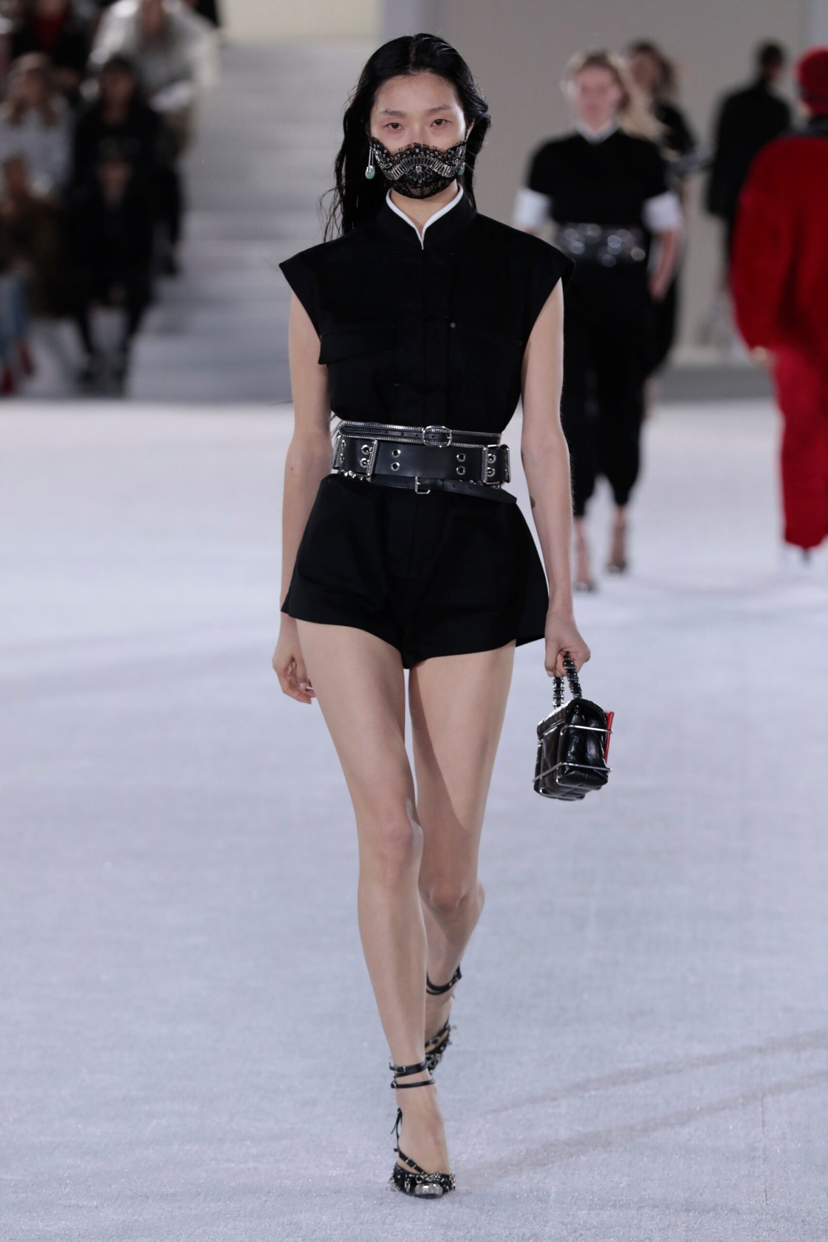 black fitted romper with belt