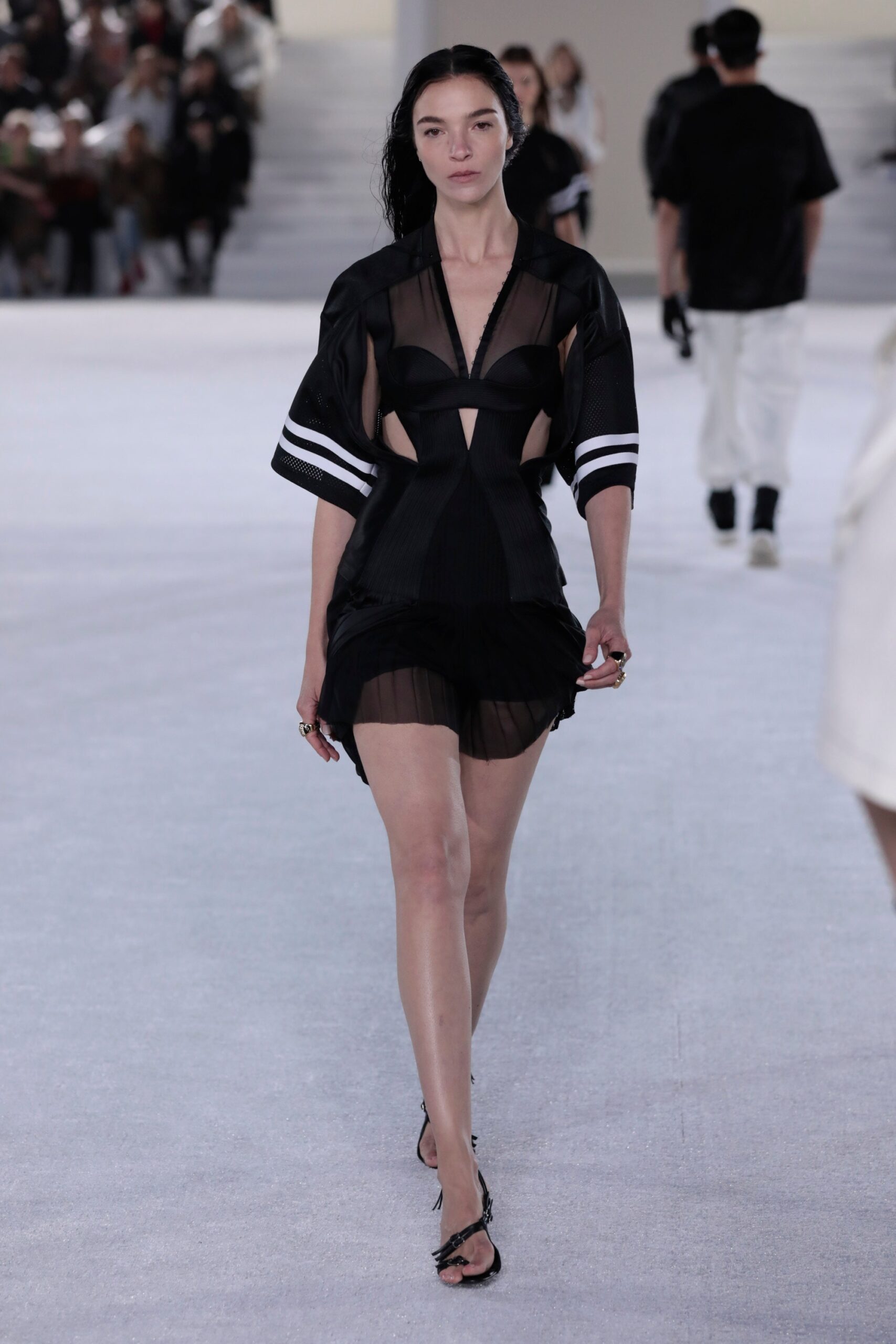 black silk sleeveless mini dress
