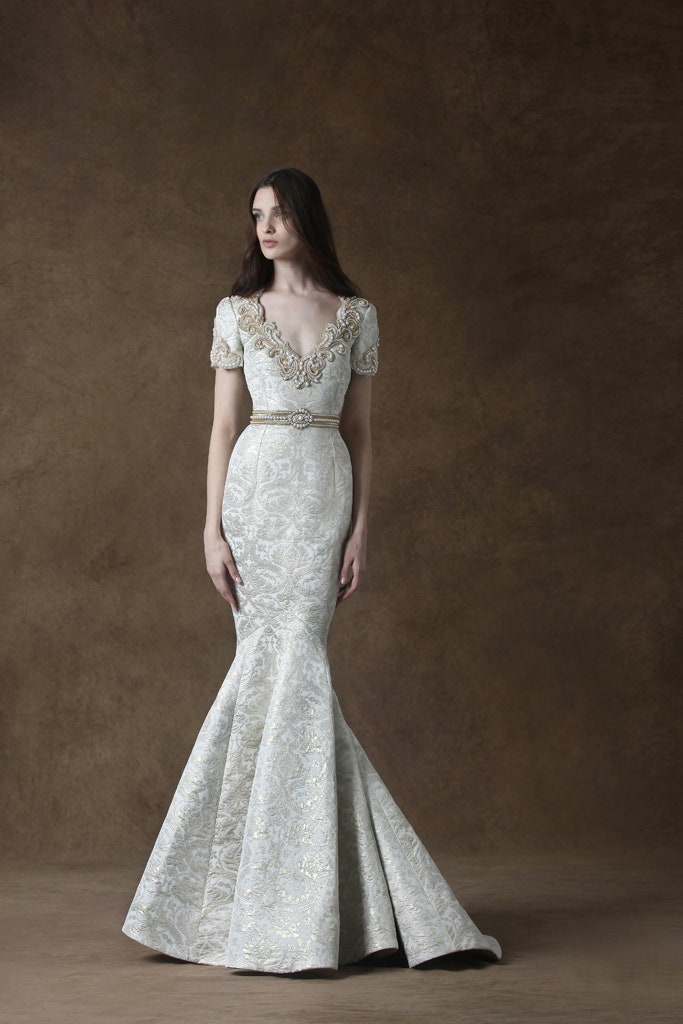 ivory silk fitted gown